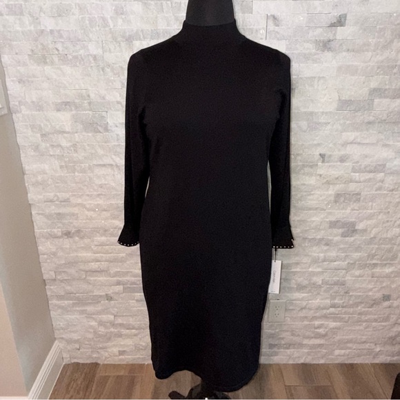 Calvin Klein Dresses & Skirts - NWT Calvin Klein Mock Neck Sheath Dress 3/4 Bell Sleeves with Gold Dots Sz 2X